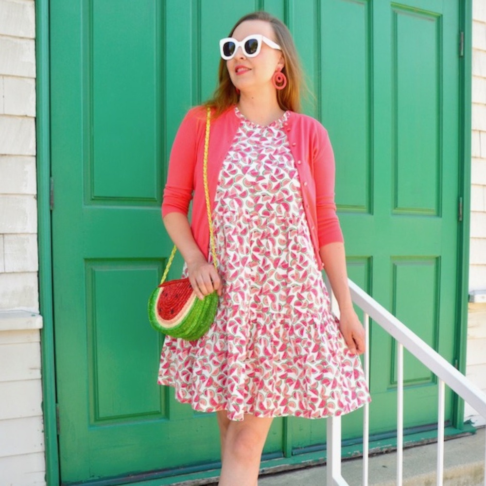 J. Crew watermelon print tiered dress 4